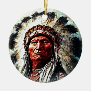 Sitting Bull Ceramic Tree Decoration
