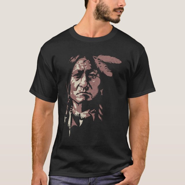 Sitting Bull Native American ChiefIndian Warrior T-Shirt (Front)