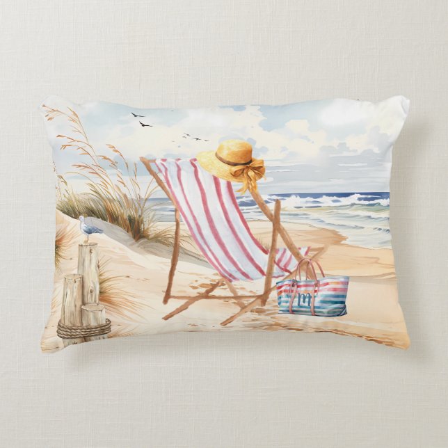 Sitting by the Sea Beach Monogram Decorative Cushion (Front)