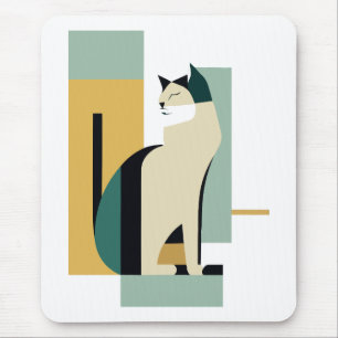 Sitting Cat Art Deco - Minimalist illustration Mouse Mat