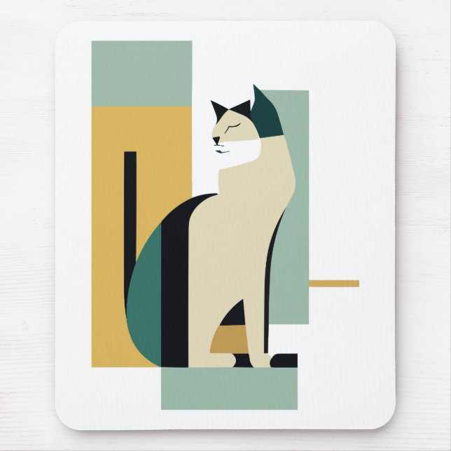 Sitting Cat Art Deco - Minimalist illustration Mouse Mat (Front)