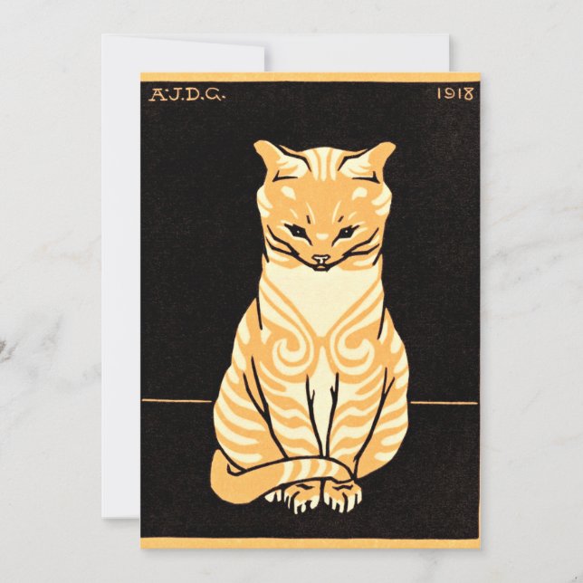 Sitting Cat, Art Nouveau illustration Card (Front)