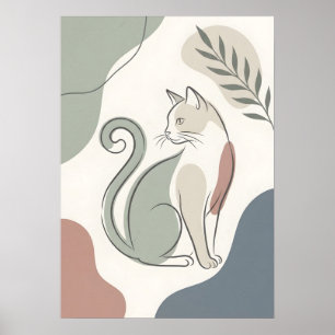 Sitting Cat Boho Abstract Poster