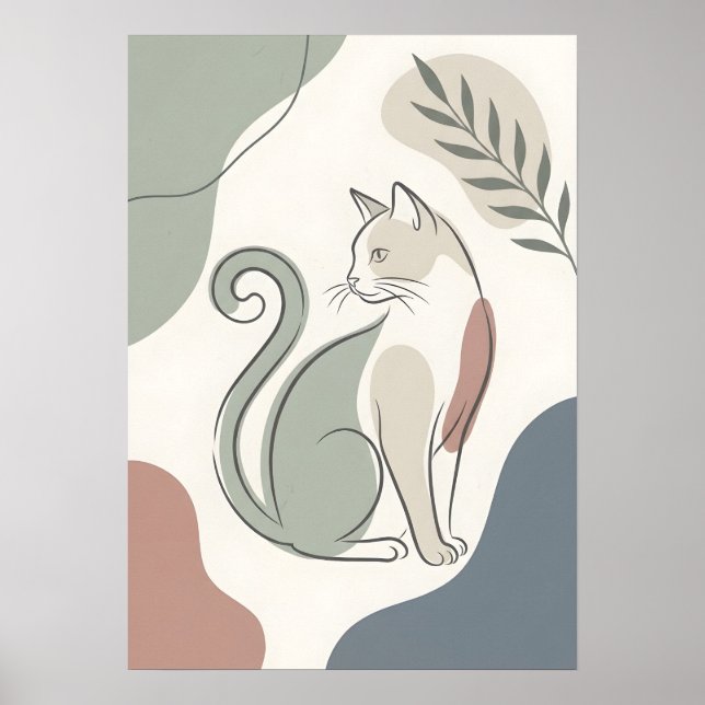 Sitting Cat Boho Abstract Poster (Front)