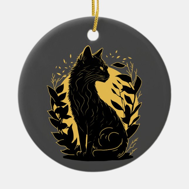 Sitting Cat Ceramic Tree Decoration (Front)
