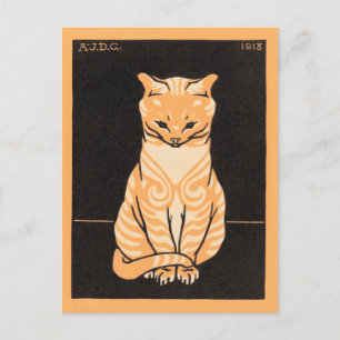 Sitting Cat - Julie de Graag - woodcut art Postcard