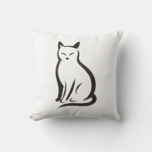 Sitting Cat – Minimalist Ink Silhouette on Cushion