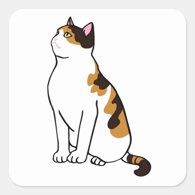 Sitting cat square sticker (Front)
