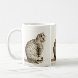 Sitting cat vintage sepia pencil drawing coffee mug