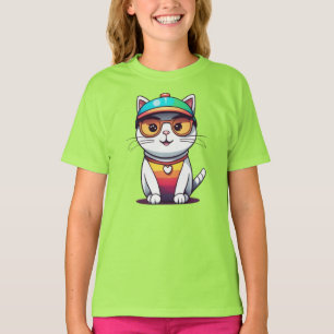 Sitting Cat Wearing Glasses And Hat T-Shirt