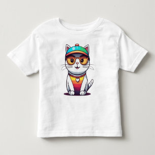 Sitting Cat Wearing Glasses And Hat Toddler T-Shirt