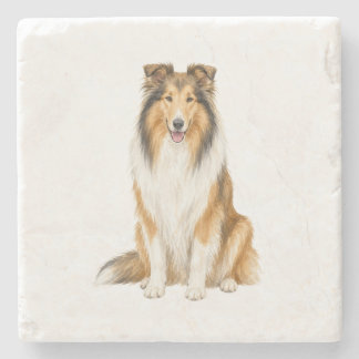 Sitting Collie Natural Stone Coaster
