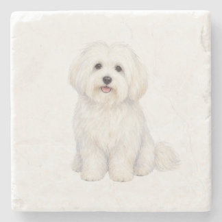 Sitting Coton De Tulear Natural Stone Coaster