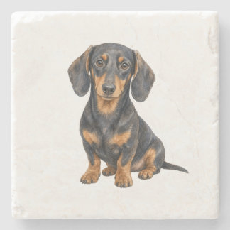Sitting Dachshund Natural Stone Coaster
