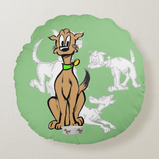 Sitting Dog Cartoon Sketch Kids Round Pillow (Front)