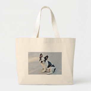 sitting french bulldog large tote bag