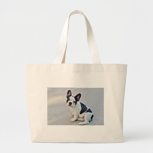 sitting french bulldog large tote bag (Front)
