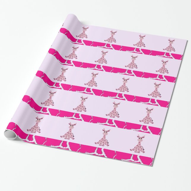 Sitting Giraffe with Giraffe Fur Print Wrapping Paper (Unrolled)