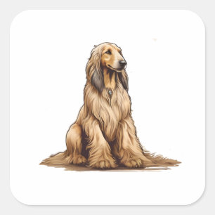 Sitting golden afghan hound square sticker