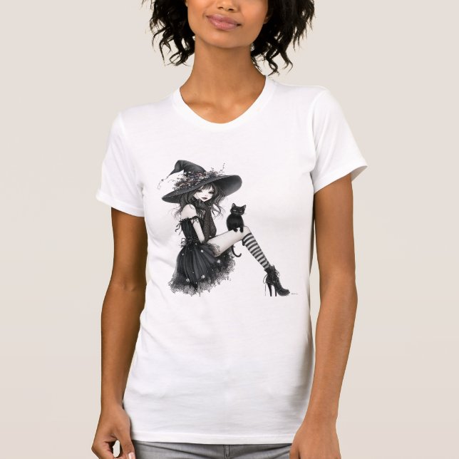 Sitting Gothic Witch – Witchcore Dark Elegance T-Shirt (Front)