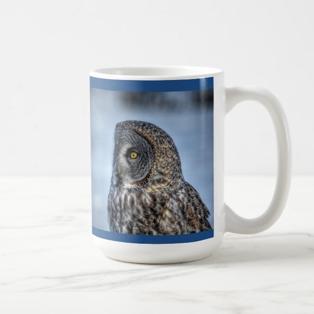 Sitting Great Grey Owl & Snow Wildlife Raptor Coffee Mug (Right)
