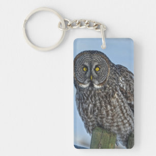 Sitting Great Grey Owl Wildlife Photo Portrait I Key Ring