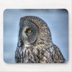 Sitting Great Grey Owl Wildlife Raptor Photo Mouse Mat