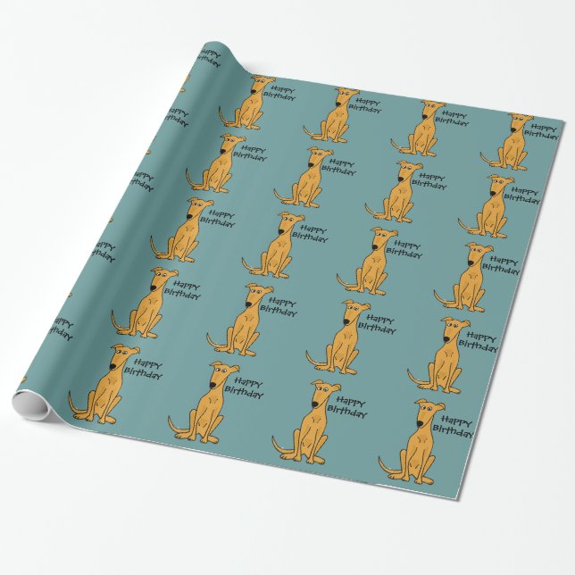 Sitting Greyhound Dog Birthday Giftwrap Wrapping Paper (Unrolled)