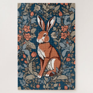 Sitting Hare William Morris Inspired Floral Jigsaw Puzzle