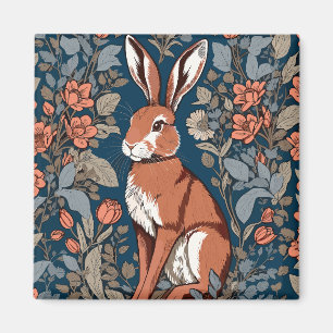Sitting Hare William Morris Inspired Floral Magnet