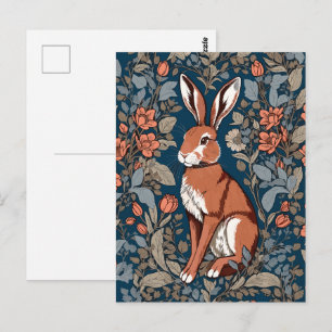 Sitting Hare William Morris Inspired Floral Postcard