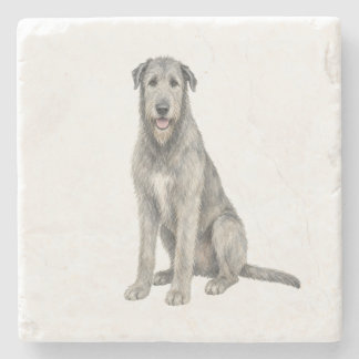 Sitting Irish Wolfhound Natural Stone Coaster