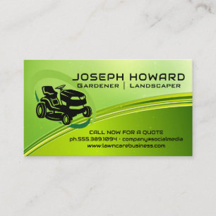 Sitting Lawn Mower Green Background Business Card