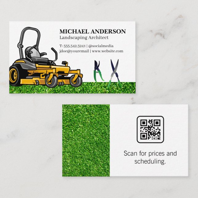 Sitting Lawn Mower | Hedge Trimmers | Grass Business Card (Front/Back)