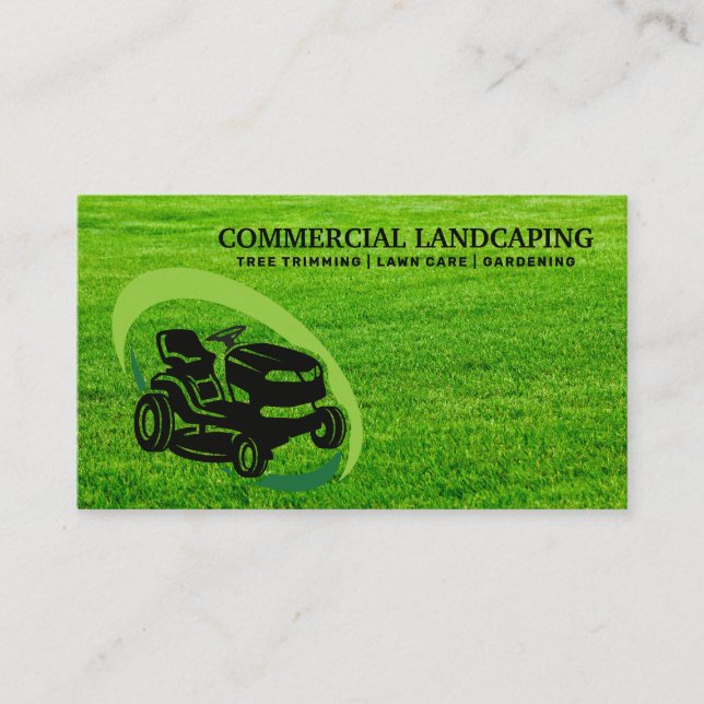Sitting Lawn Mower Logo | Cut Grass Business Card (Front)