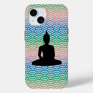 Sitting Meditation Buddha in sea of colourful wave iPhone 15 Case