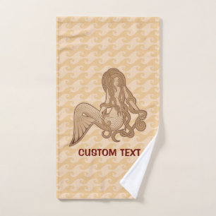 Sitting Mermaid Beige Bath Towel Set