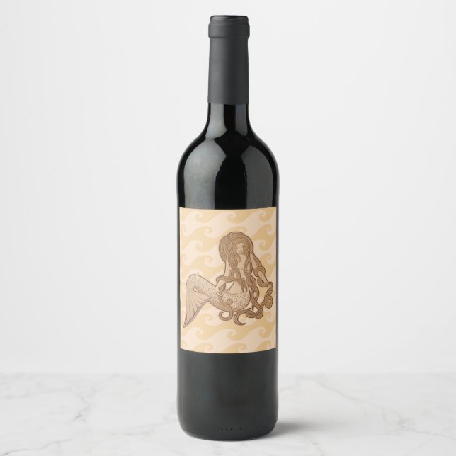 Sitting Mermaid Beige Wine Label (Front)