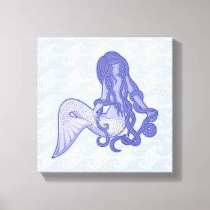 Sitting Mermaid Blue Canvas Print