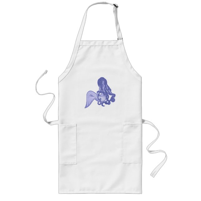 Sitting Mermaid Blue Long Apron (Front)