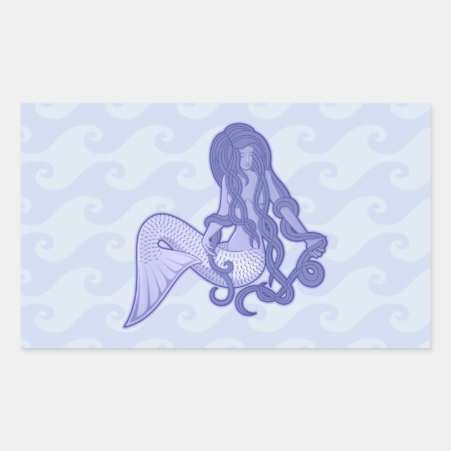 Sitting Mermaid Blue Rectangular Sticker (Front)