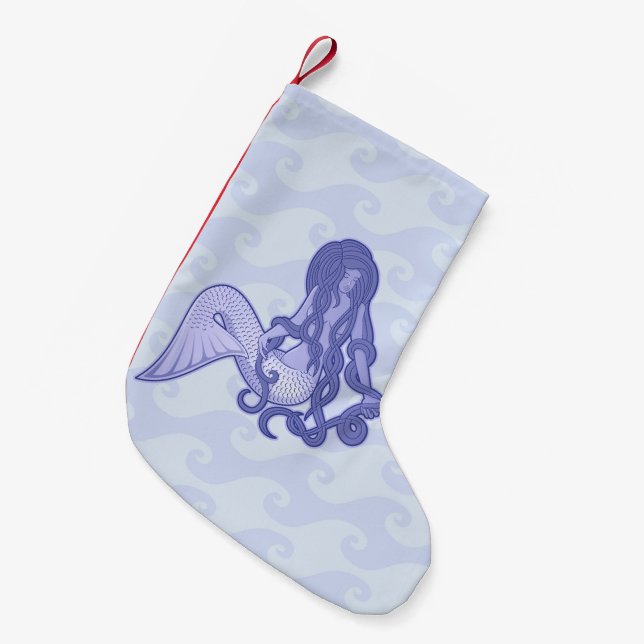 Sitting Mermaid Blue Small Christmas Stocking (Front (Hanging))