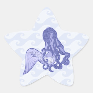 Sitting Mermaid Blue Star Sticker