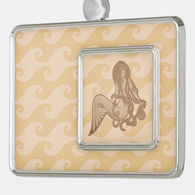 Sitting Mermaid Silver Plated Framed Ornament (Left)