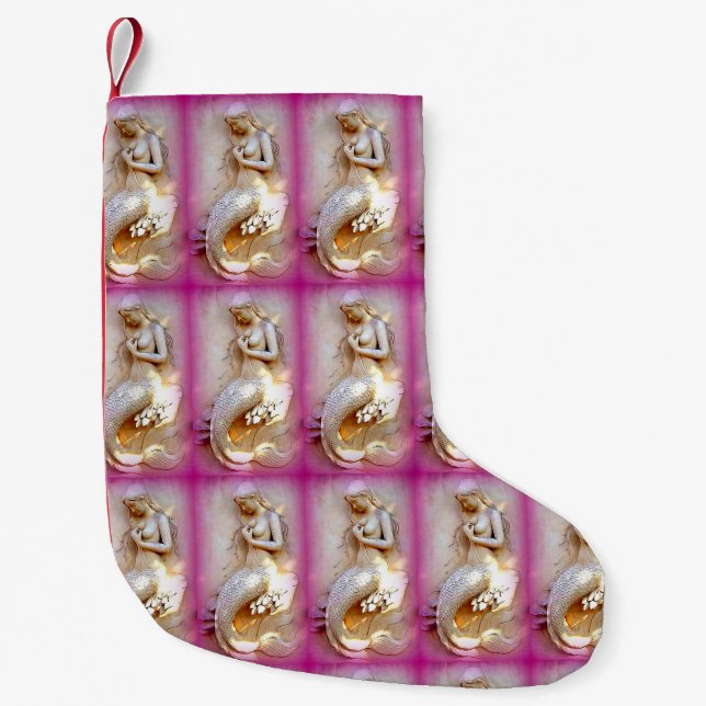 sitting mermaids pink christmas stocking (Front)