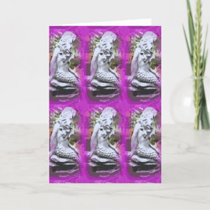 sitting mermaids purple greeting card