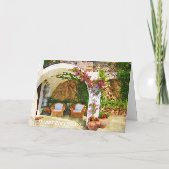 Sitting on a lovely patio to celebrate Birthday Holiday Card (Front)