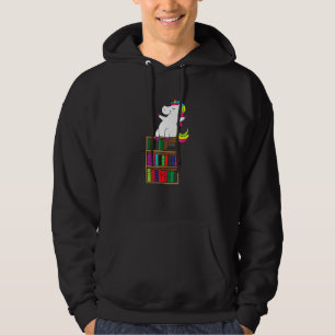 Sitting On Bookshelf Unicorn Reading Hoodie