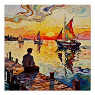 Sitting on the Pier Poster