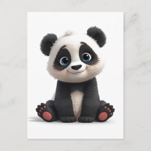 Sitting Panda Bear Cartoon Illustration Art Holiday Postcard